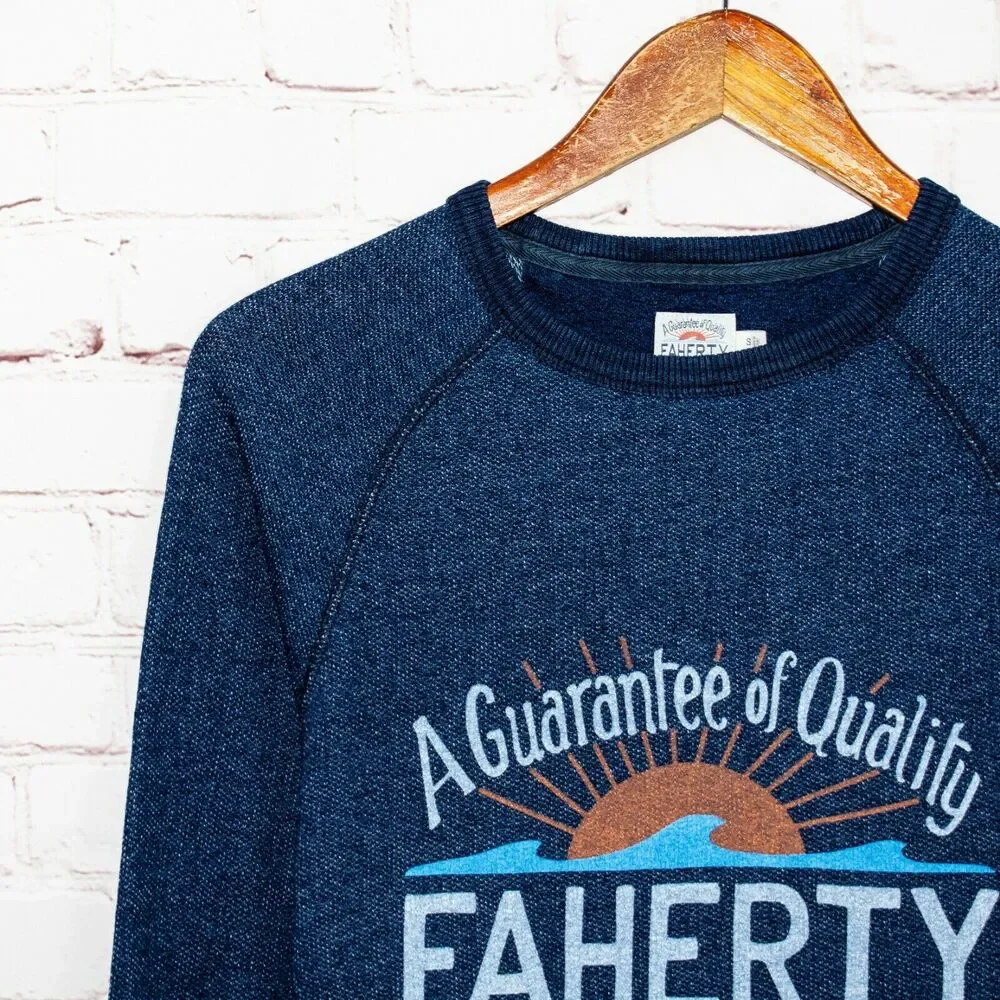 FAHERTY Men's LOGO Crew Sweatshirt in Indigo Dyed Blue Cotton size Small